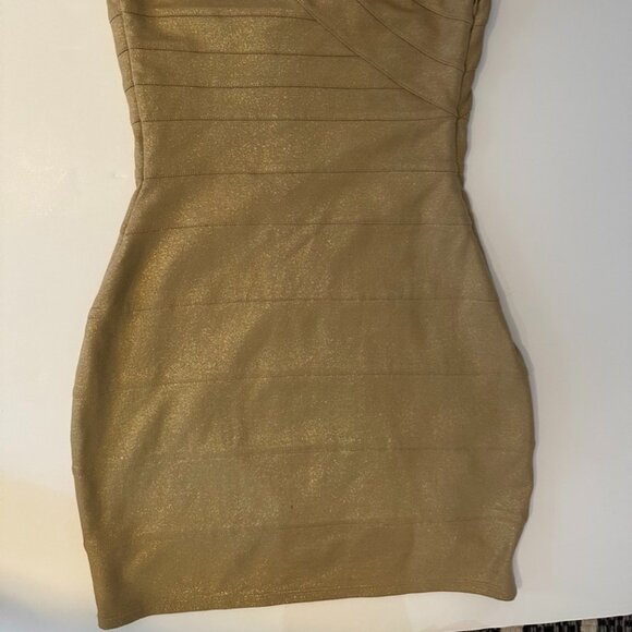 Express gold one shoulder bodycon mini dress size Small NWT - Picture 4 of 7